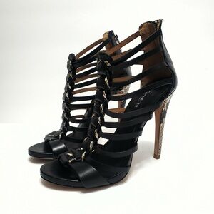 Coach Black Strappy Heels with Gold Accents